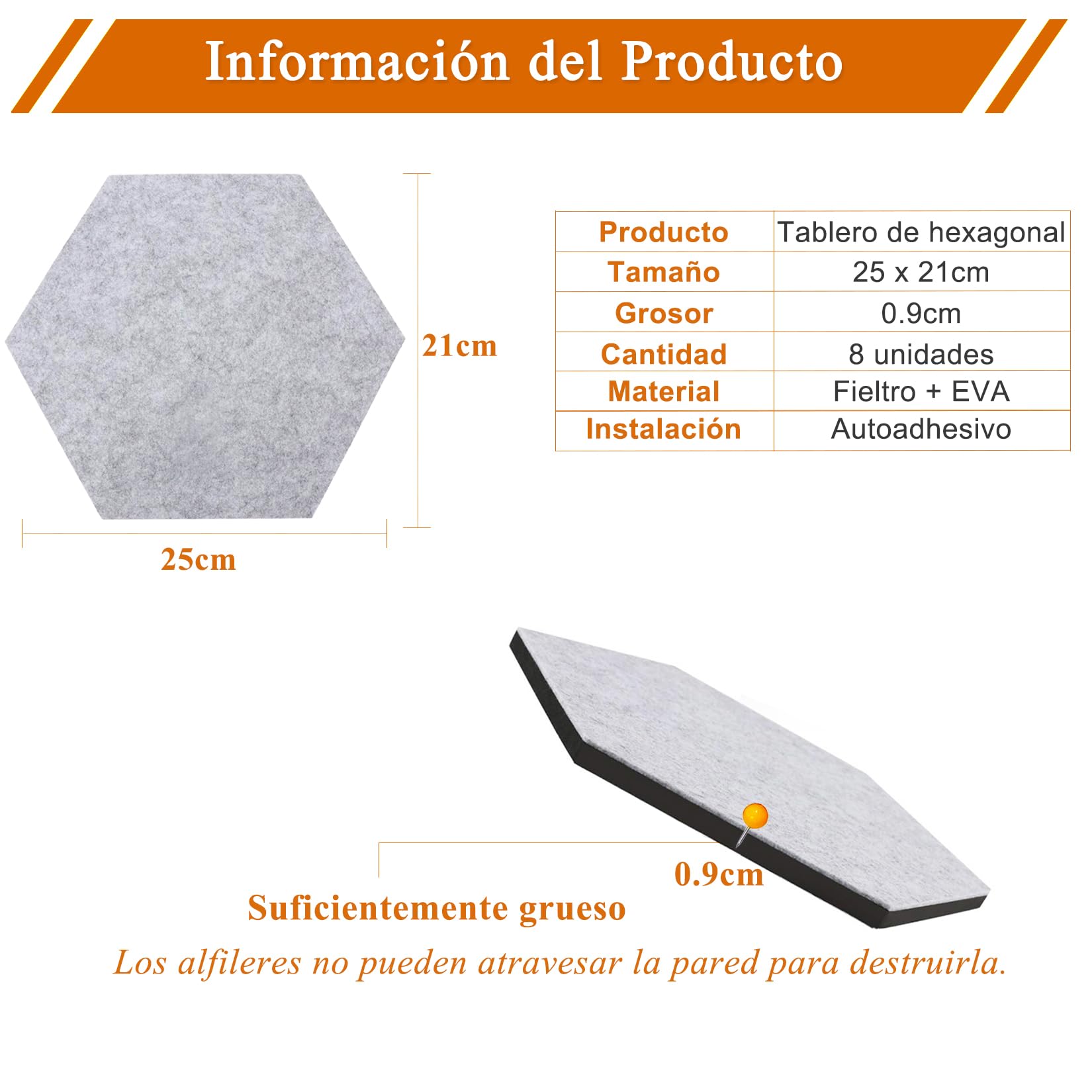 8 tableros de corcho de fieltro hexagonales, autoadhesivos, para oficina, escuela, hogar, decoración de pared, pegatinas, notas, fotos(Morado degradado)
