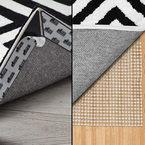 Gorilla Grip Juego de 12 agarres para alfombras y almohadillas para alfombras, tamaño 2 x 3, ambos para suelos duros, paquete de 2 artículos