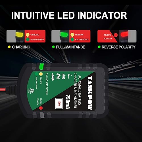 Miniatura 7 de Cargador de batería de 750 mA, cargador de batería de coche de 12 V, cargador de flotador, cargador de goteo y mantenedor de batería para