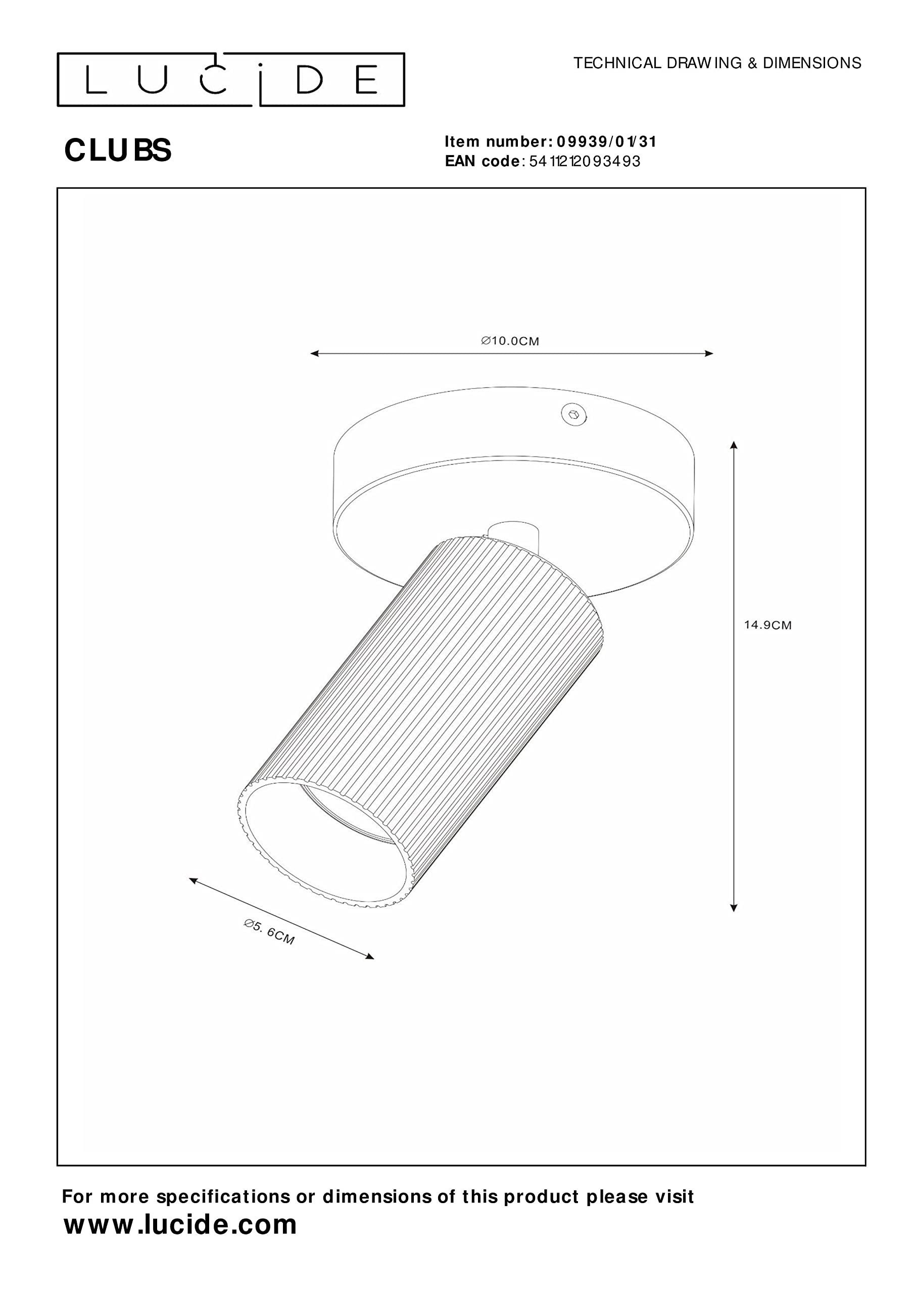 LUCIDE Clubs - Ceiling Spotlight - 1xGU10 - White - Image 4