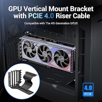 Vertical GPU Mount, 200mm PCIe 4.0 Riser Cable, RTX 4090/4080/4070
