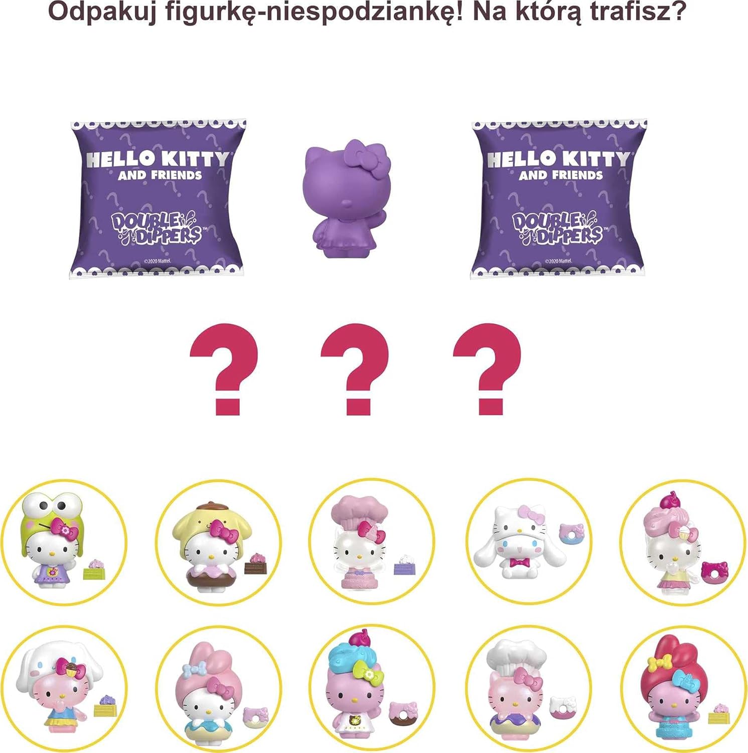Mattel Sanrio Hello Kitty Double Dippers Collectible Figures (2-in) with Hat and Dessert Accessories, Surprise Blind Pack, Dip in Water for Color Change Fun, Great Gift for Ages 4Y+