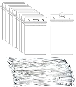 50 Pcs Clear Luggage Tags Bag Tag Holder Identification ID Card Badge Holder with 50 Pcs Clear Luggage Tag Loop Straps for Business Travel and Office Supplies