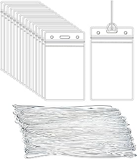 50 Pcs Clear Luggage Tags Bag Tags Holder Identification ID Card Badge Holder with 50 Pcs Clear Luggage Tag Loop Straps for Business Travel and Office Supplies