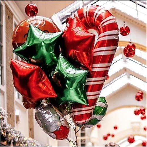 Miniatura 4 de Globos de fiesta de Navidad globos de papel de aluminio de bastón de caramelo globos redondos decoraciones de Navidad 10 unidades tamaño del globo
