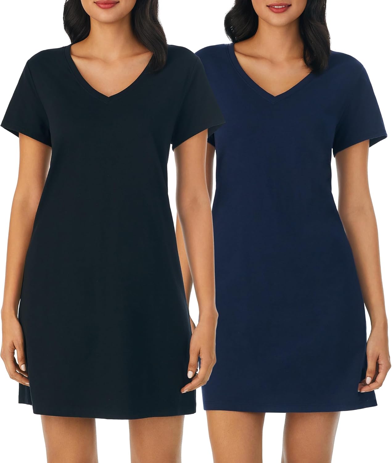 Nautica Womens Sleep Shirt Dress - Cotton Knit Jersey V-Neck Pajama Top - Lightweight & Breathable Sleepwear Loungewear