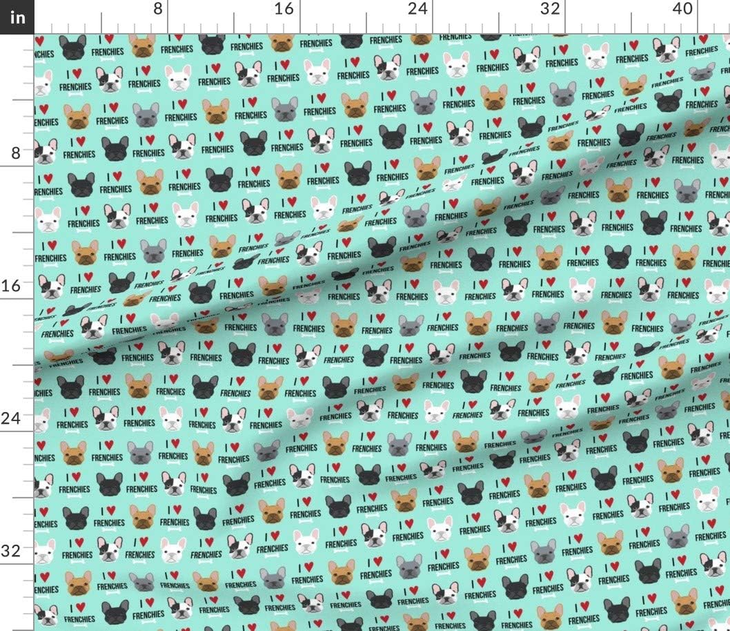 Spoonflower Fabric - Frenchie, Dog, Love, French Bulldogs, Aqua, Bulldog, Pet Printed on Cotton Poplin Fabric by The Yard - Sewing Shirting Quilting Dresses Apparel Crafts