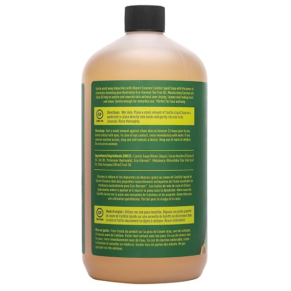 Desert Essence Tea Tree Castile Liquid Soap for Face and Body, 32 fl oz