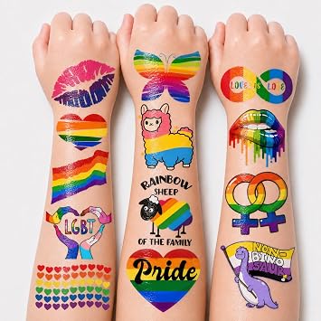 100 PCS Rainbow Flag Happy Pride Month LGBT Temporary Tattoos for Kids | Super Cute Themed Birthday Party Favors, Supplies, Decorations, Fake Tattoo Stickers, School Prizes & Gifts Boys & Girls