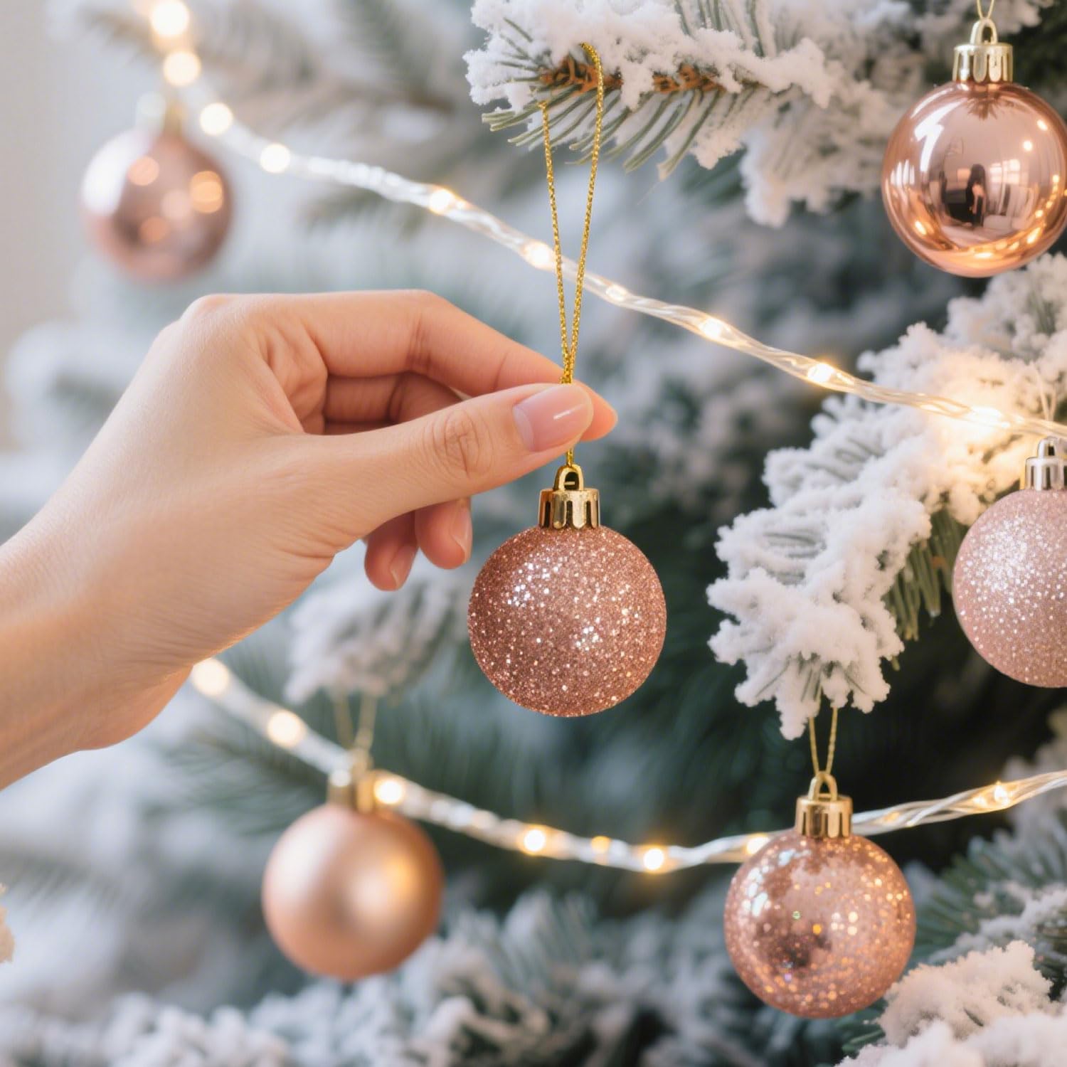 Weihnachtskugeln 101stück Kunstoff Christbaumkugeln Set, Christbaumkugeln Roségold Matt, Glänzend, Glitzernd mit Tannenzapfen Weihnachtsbänder für Weihnachtsbaum Deko Party, Haus Dekoration