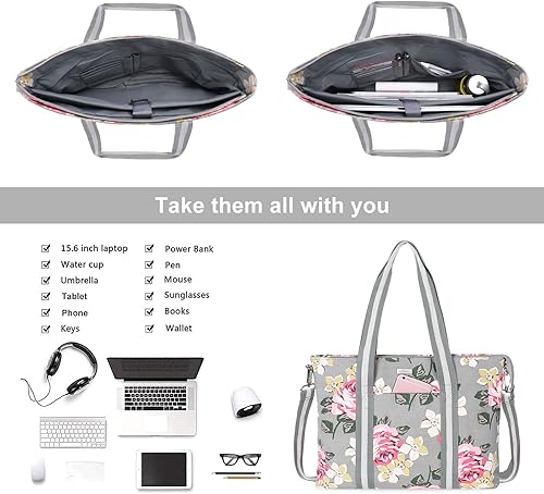 Miniatura 2 de MOSISO Bolsa de mano para laptop para mujer (17-17.3 pulgadas), lona rosa, multifuncional, trabajo, viajes, compras, bolsa de hombro compatible con