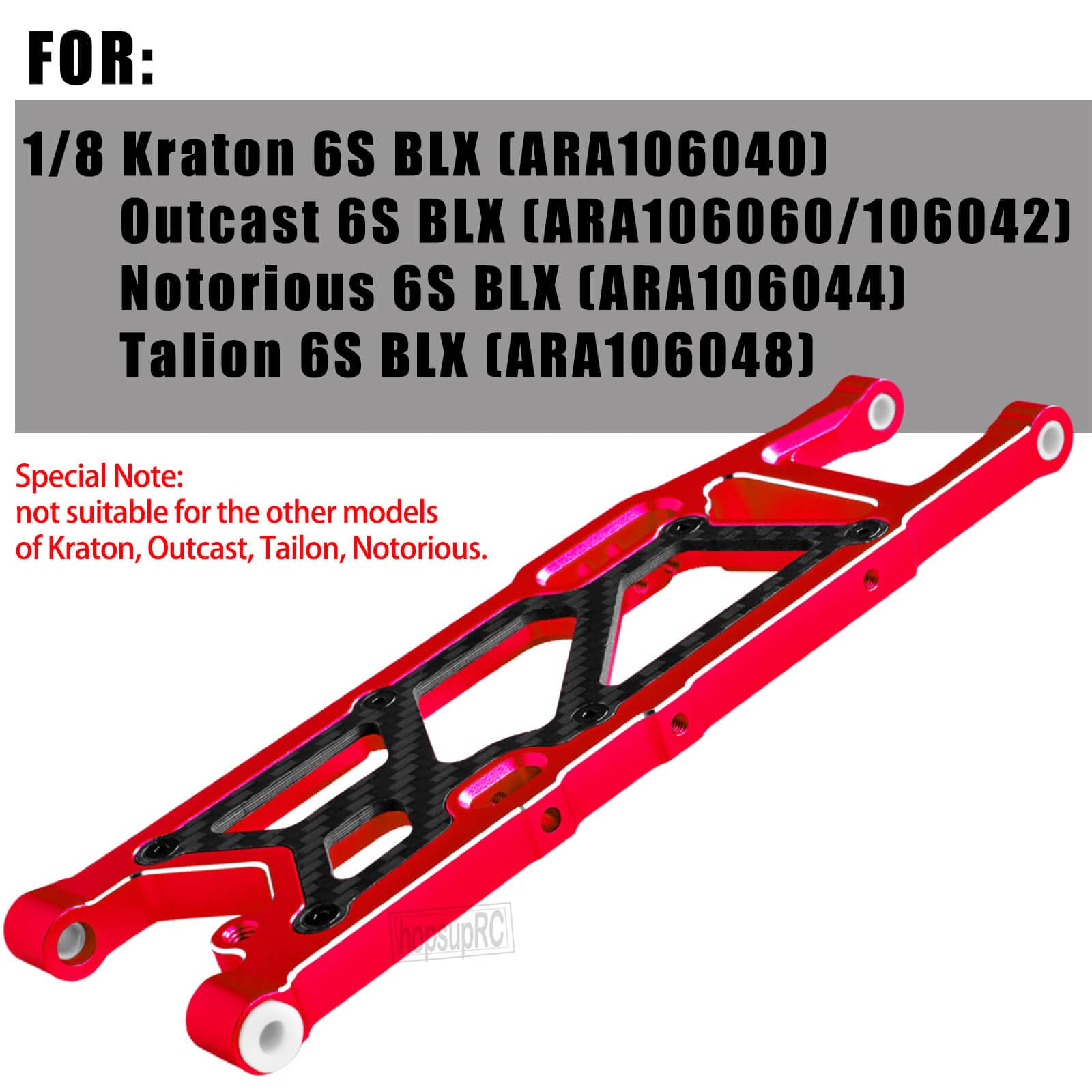 RC Carbon Fiber Rear Swing Arm Upgrade Parts for 1/8 Kraton 6S BLX,Outcast 6S BLX,Notorious 6S BLX,Talion 6S BLX, Rear Suspension Arms Hops up,Red(2PCS)