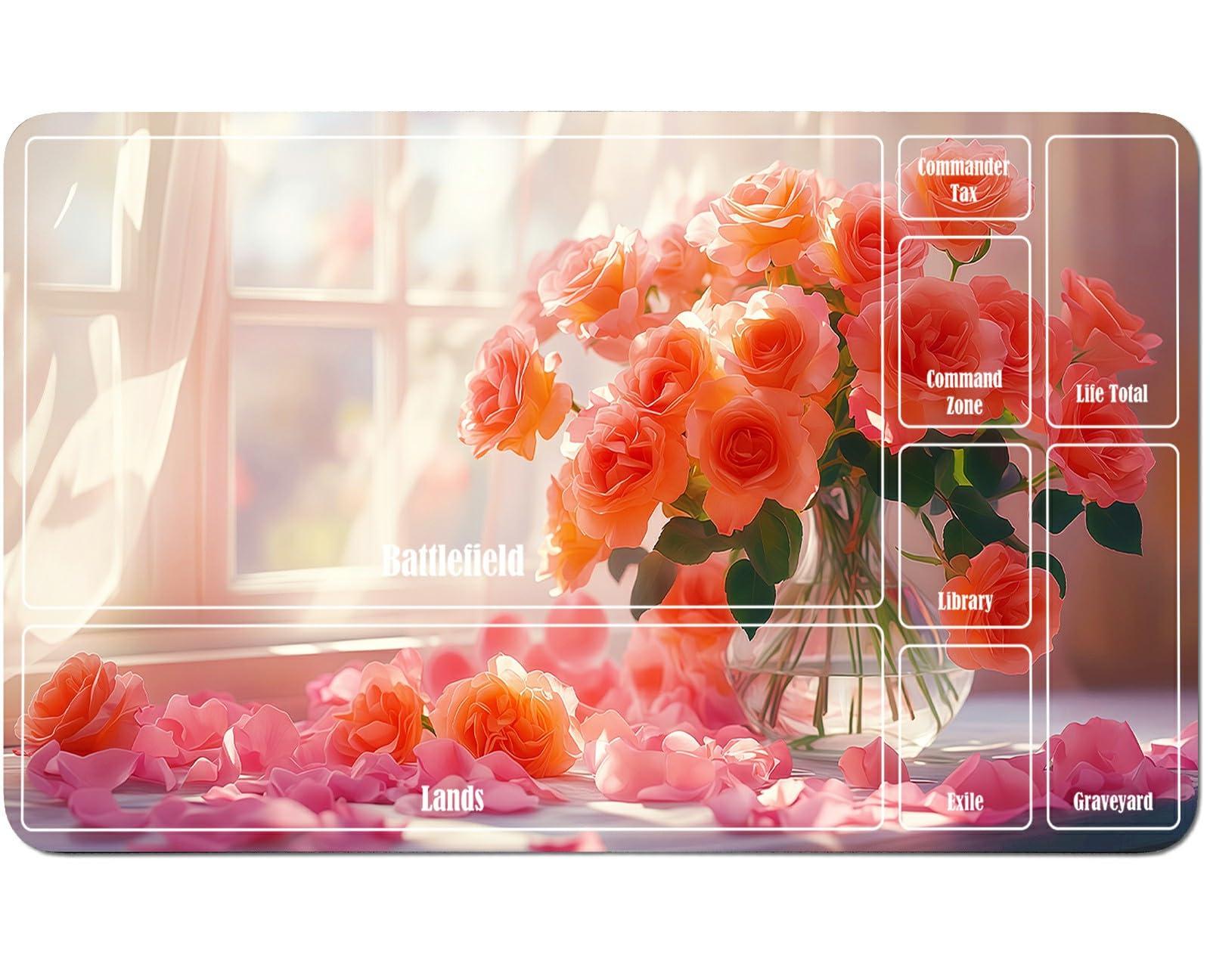 RWUTYTIUL Pink Rose for MTG Playmat 24 X 14 Inch, Stitched Card Game Mat for Commander Board TCG RPG CCG Desktop Tablet Mouse Pad for Enthusiasts Playing Accessories