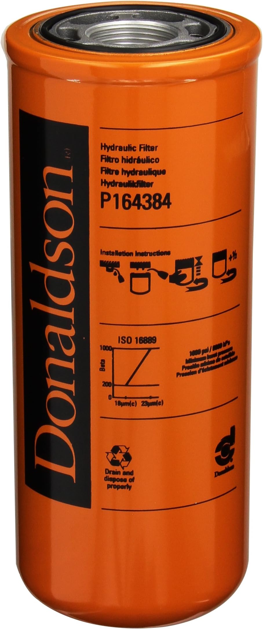 P164384 Duramax Hydraulic Filter 9.44 in., Spin On Style, Synthetic Media Type