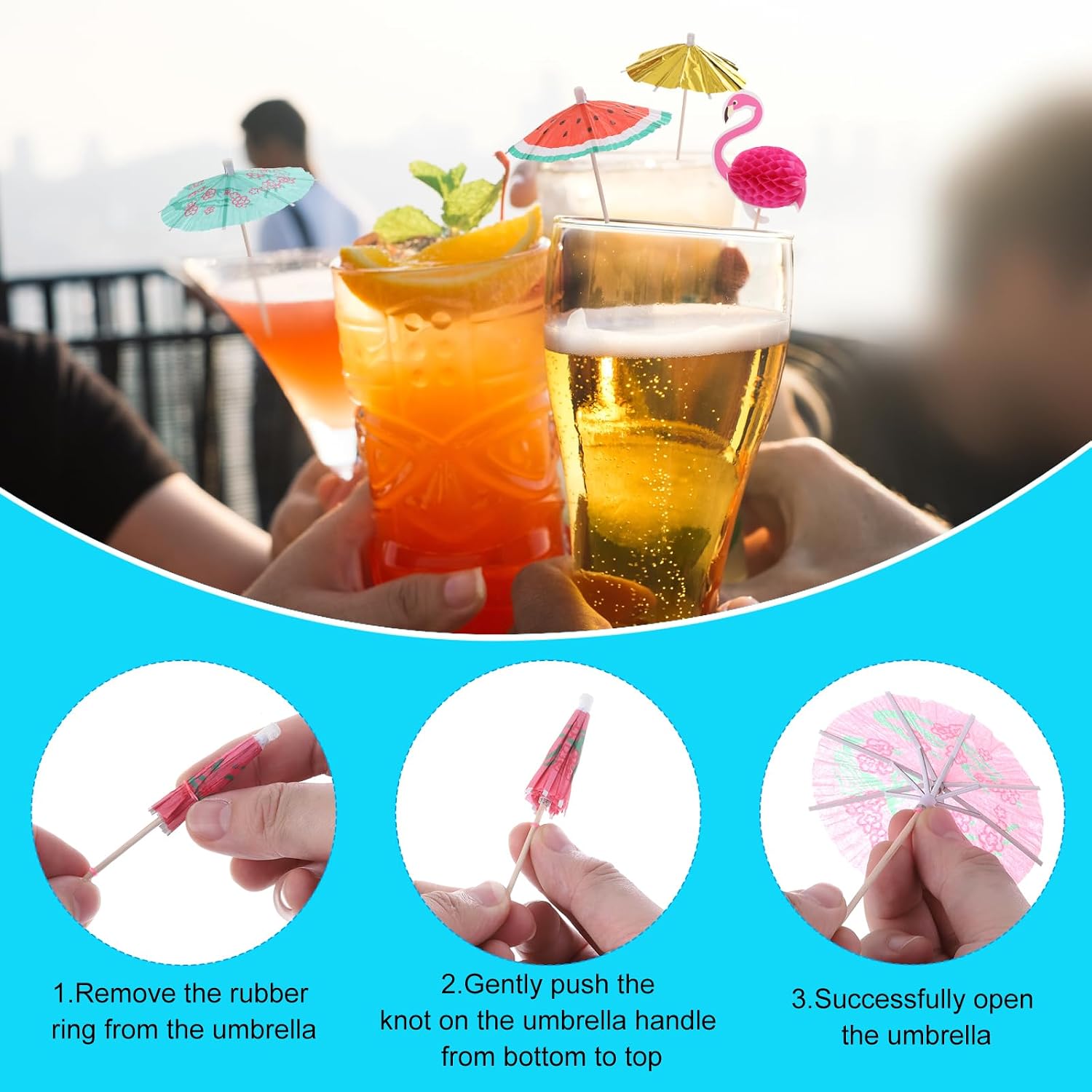 MECCANIXITY 50 Pcs Aluminum Drink Umbrellas Cocktail,3.9 Inch Cocktail Picks Toothpicks Colorful Mini Paper Umbrellas for Drinks Cupcake Beach Party Decorations