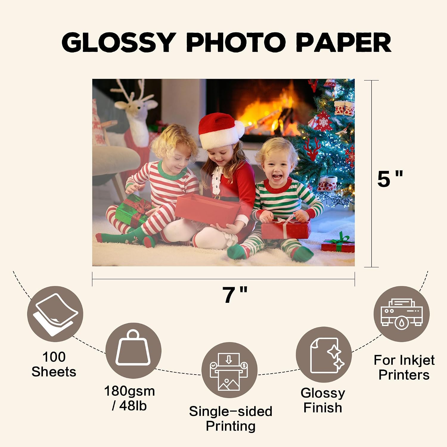 A-SUB Glossy Photo Paper 5x7 inch, 100 Sheets Inkjet Photo Printer Paper 48lb 180gsm, Instant Dry Picture Paper for DIY Chip Bag, Cards, Calenders