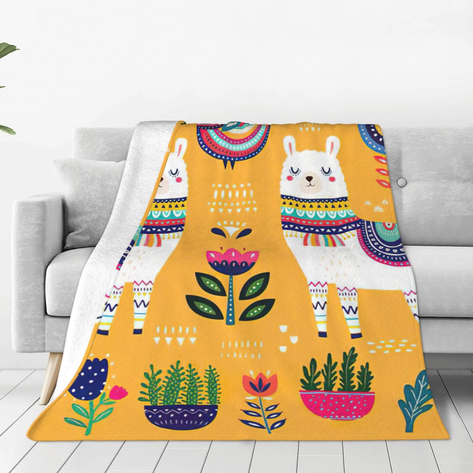 Couverture polaire en flanelle légère à motif alpaga pour lit et canapé