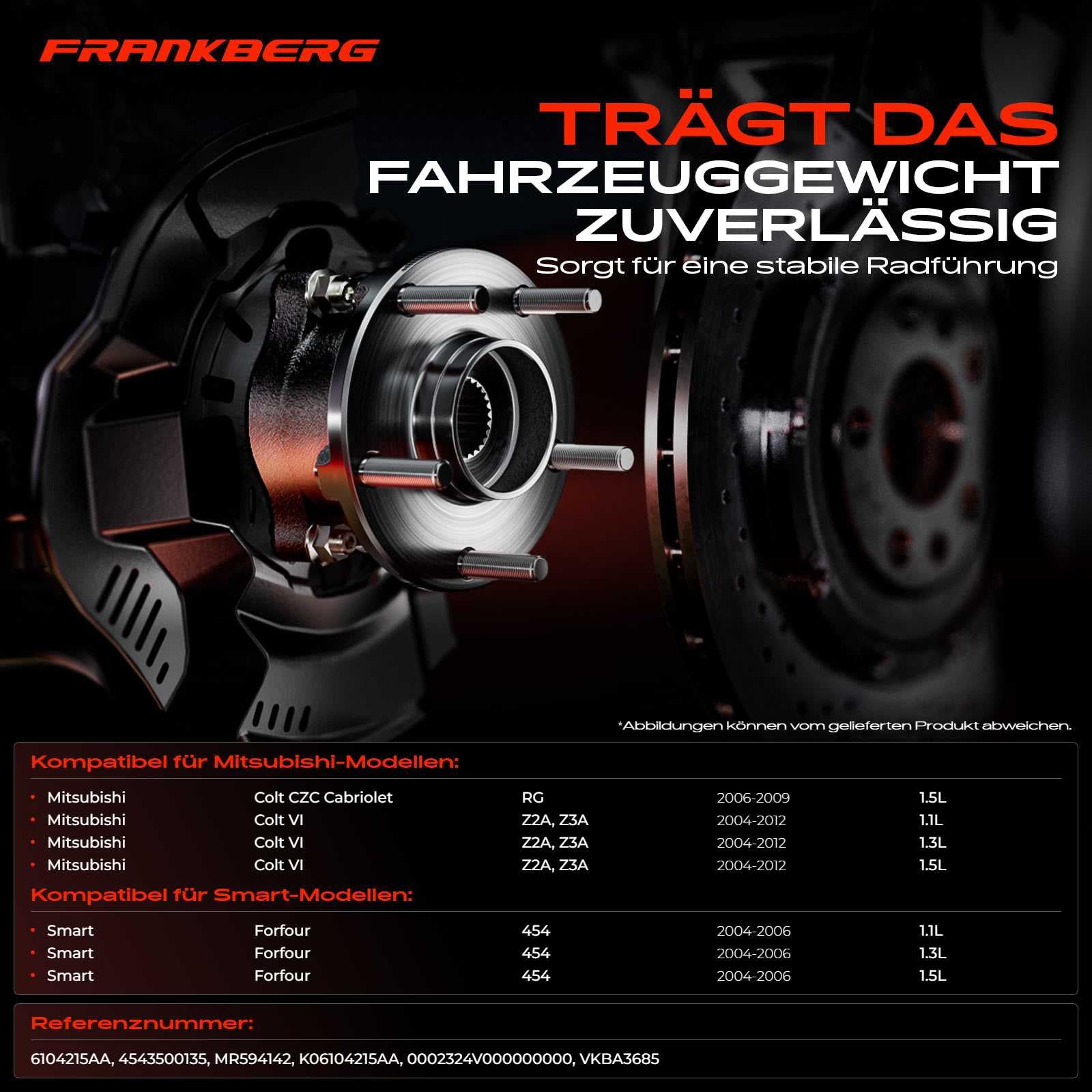 Frankberg Radlager Radlagersatz Hinterachse Flansch-Rad ⌀136,7 Mit ABS Gehäusesensor Kompatibel mit Forfour 454 Colt VI Z2A Z3A Replace# MR594142