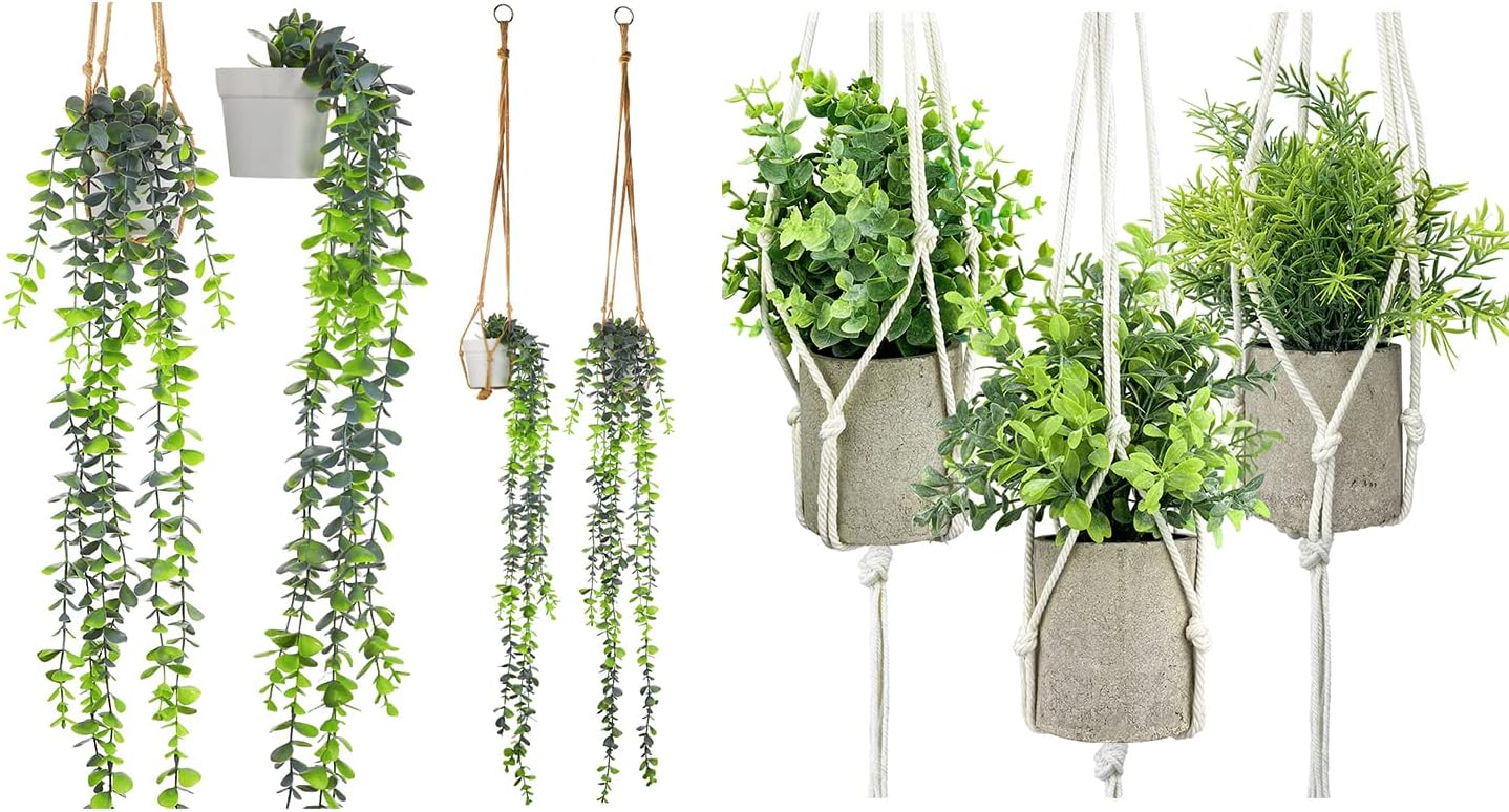 Oxsaytee Artificial Hanging Plants with Plant Hangers, Fake Hanging Plants Potted
