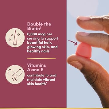 Natures Bounty Optimal Solutions Advanced Hair, Skin and Nails Pectin Gummies, 2x Biotin Per Serving, No Stick Gummy, Vegetarian Formula, Strawberry Flavor, 200 ct, 100 Total Servings