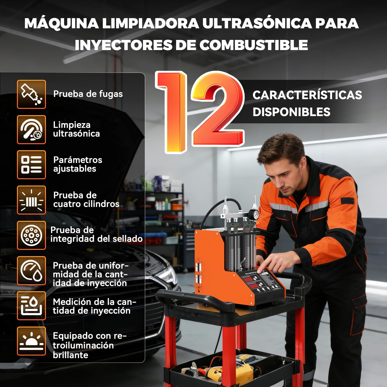 KAISAL CN100 220V Limpiador y Probador de Inyector de Combustible Automotriz, Máquina de Limpieza Ultrasónica de Inyectores de Combustible, Kit de Comprobador y Limpiador de Inyectores de Combustible