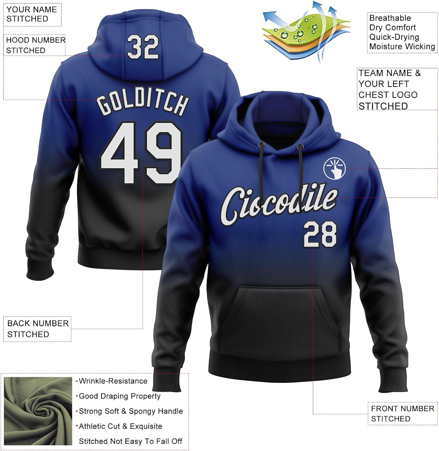 Custom Gradient Football Baseball Hoodie Men Women Youth Stitched Personalized Two Tone Sports Pullover Sweatshirts