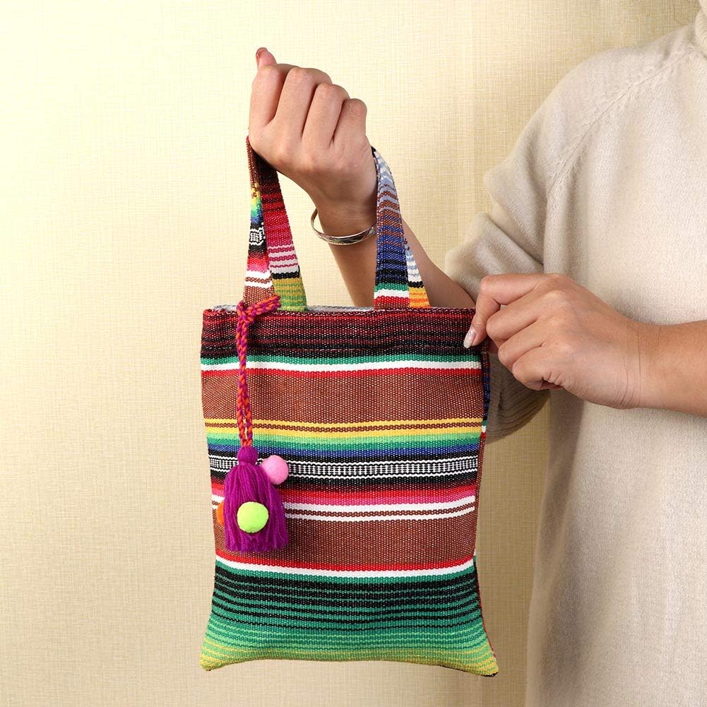 OurWarm 6Pcs Mini Mexican Tote Favor Bags, Handwoven Mexican Bags with Colorful Hanging Tassels for Mexican Party Decorations, Fiesta Party Supplies