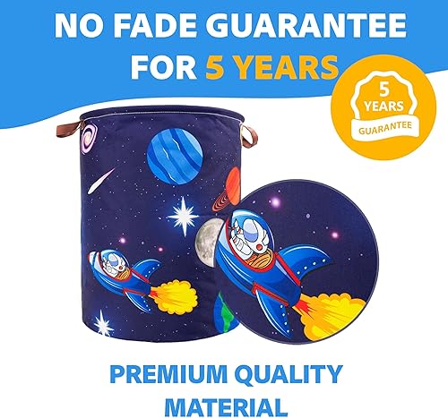 Miniatura 3 de Cesta de lavandería para niños, tema de cohete espacial de astronauta, impermeable, plegable con asas, cesta de lona para cuarto de bebé de 45 L,