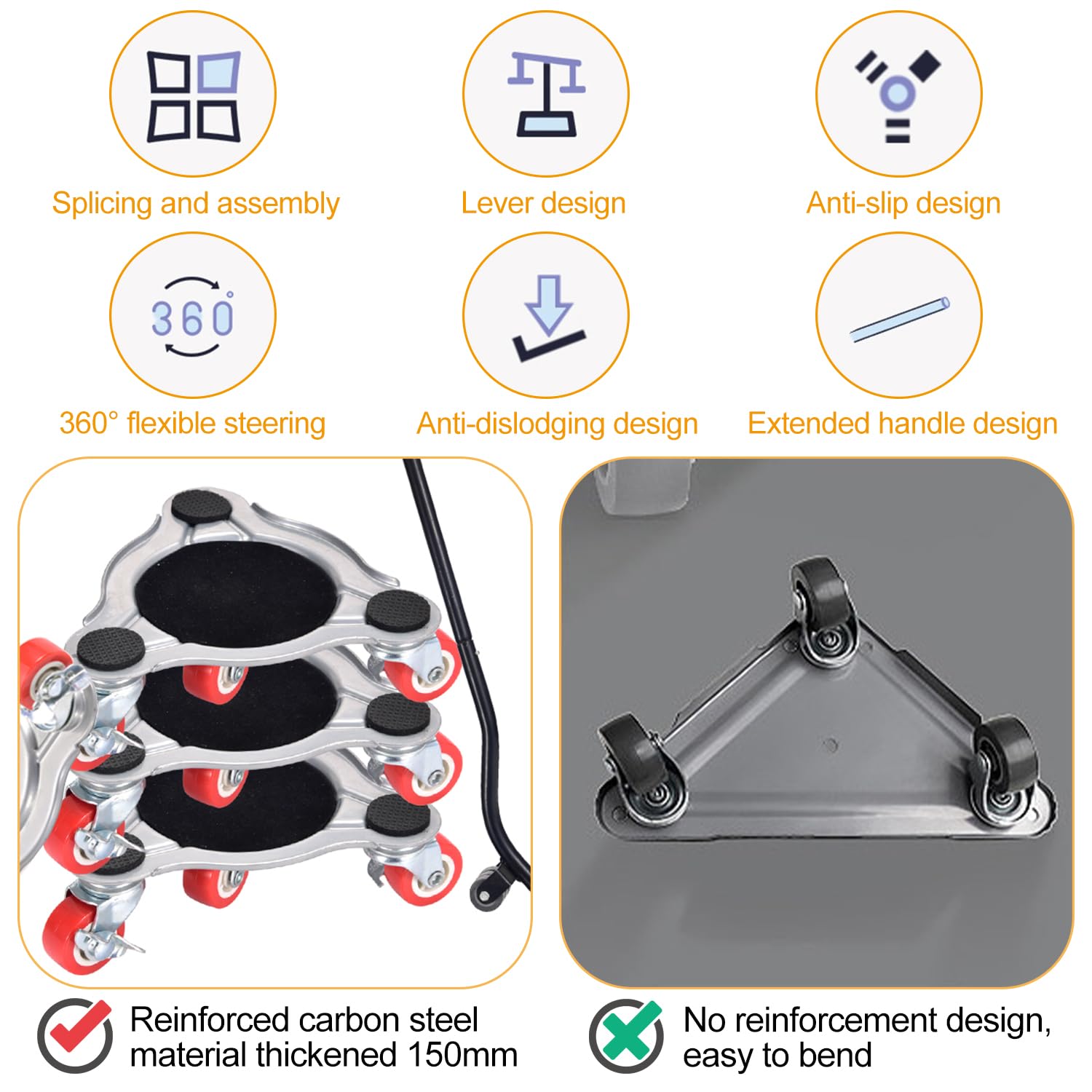 Kit de roulettes pour Meubles Charge Lourde, Charge de 400 kg, Kit Demenagement, Souleve Meuble, roulettes Pivotantes avec Frein, Planche Roulette Demenagement pour Canapé, Commodes