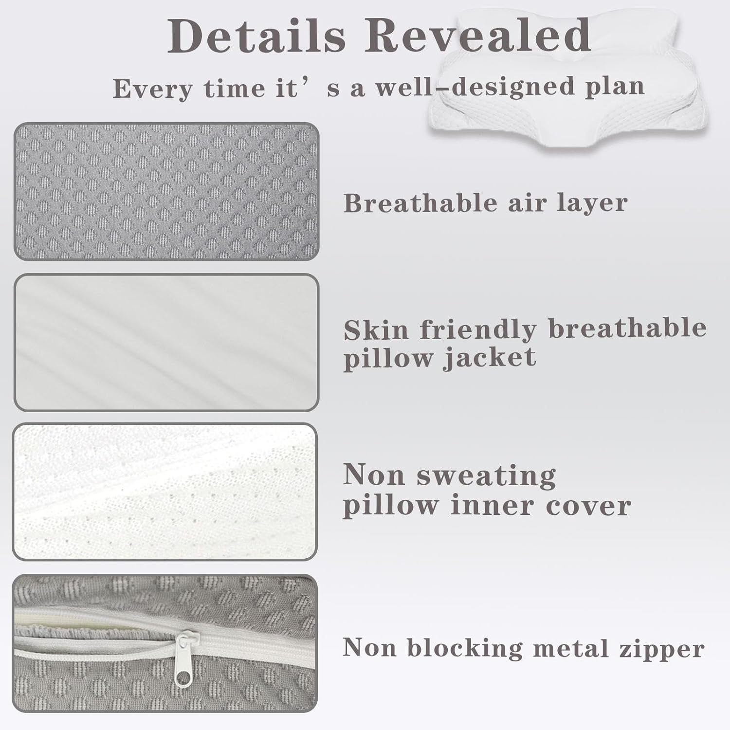 Cervical Neck Pillow, Premium Ergonomic Pillown,Memory Foam Pillow for Neck & Shoulder Side Sleeping (Gray)