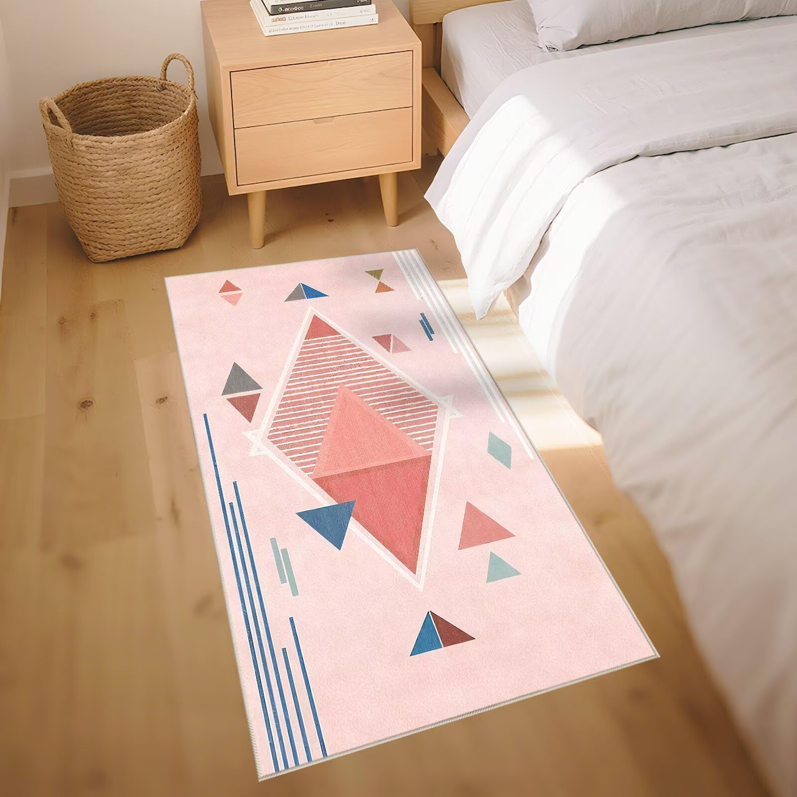 Anti Rutsch Bettvorleger Teppich Rosa 190x270cm, Vintage Groß Moderne geometrische Muster für Wohnzimmer Mädchen Schlafzimmer