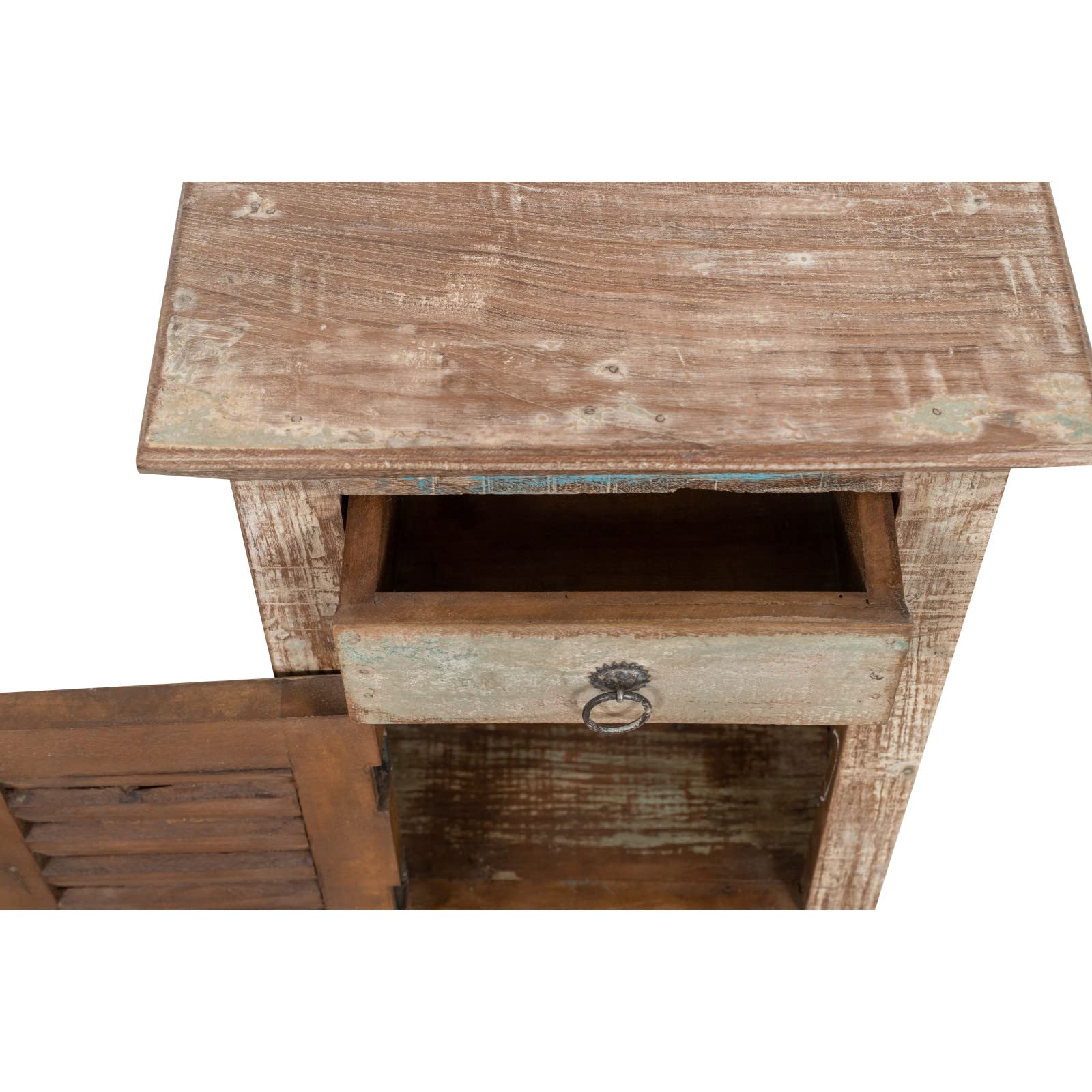 Biscottini Mesita de Noche de Madera reciclada 65 x 33 x 43 cm | Mesita de Noche Dormitorio rústico | Mesitas de Noche Vintage con Acabado Antiguo
