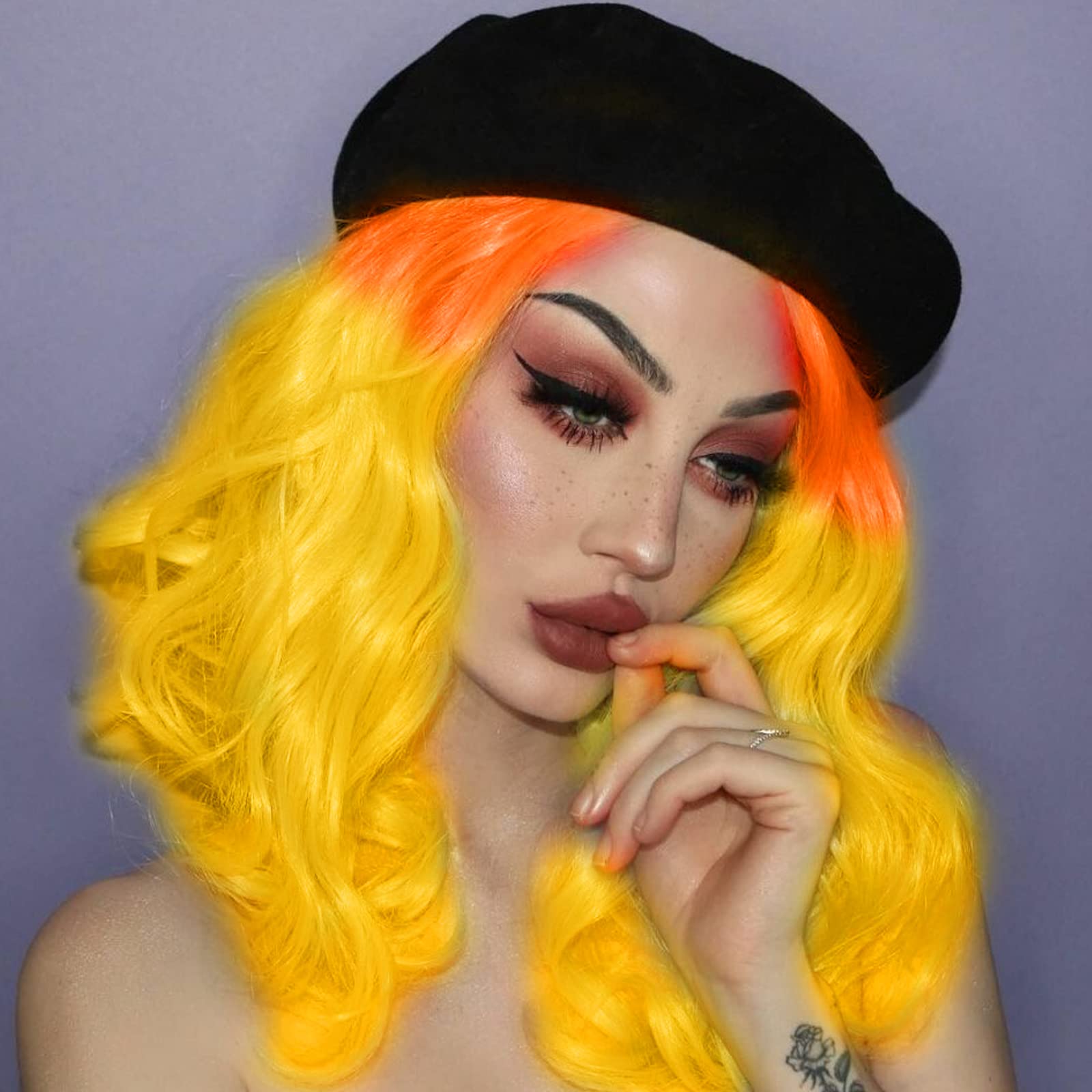 AFBeauty Orange Yellow Bob Wig Soft Curly Wave Lace Front Wigs for Women Real Natural Hairline Ombre Red Orange Color Short Hair Glueless Synthetic Heat Resistant Cosplay Daily 14Inch - Image 2
