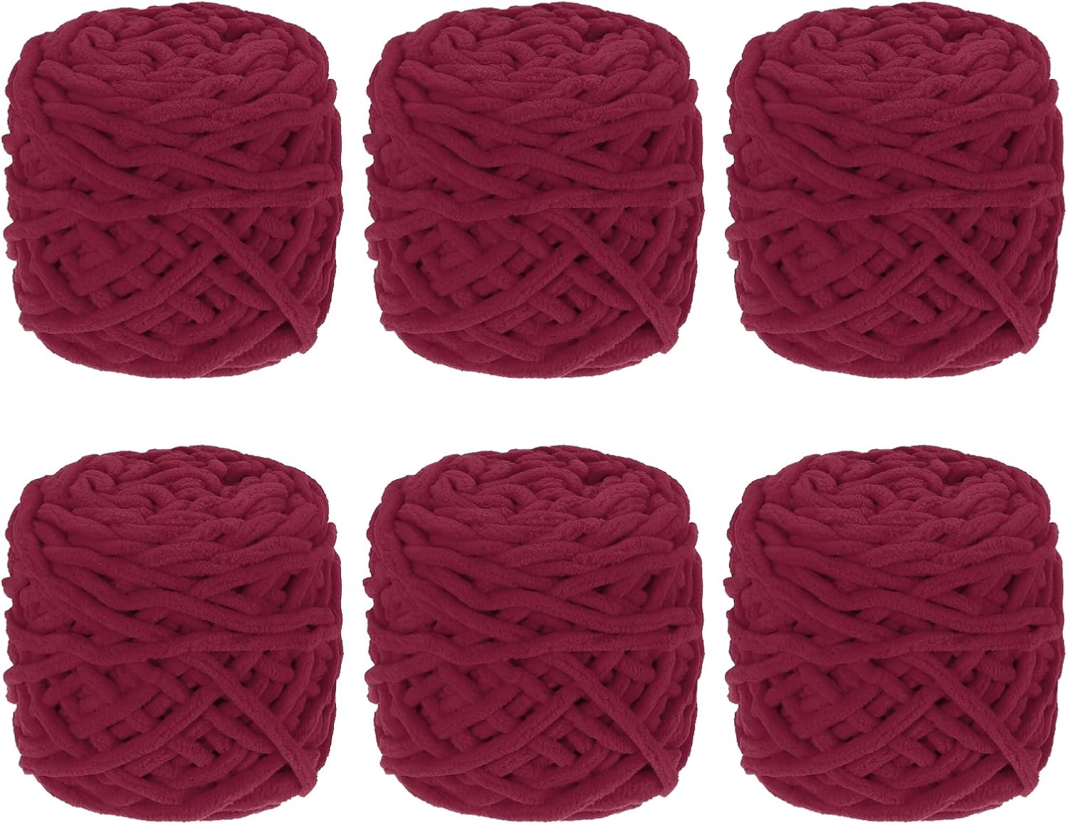MECCANIXITY 6 Pcs Blanket Yarn, 49 Yards Fluffy Velvet Plush Bulky Thick Chenille Chunky Yarns for Soft Velvet Blanket Shawl Scarf Crochet Hand Knitted Crafts, Dark Red