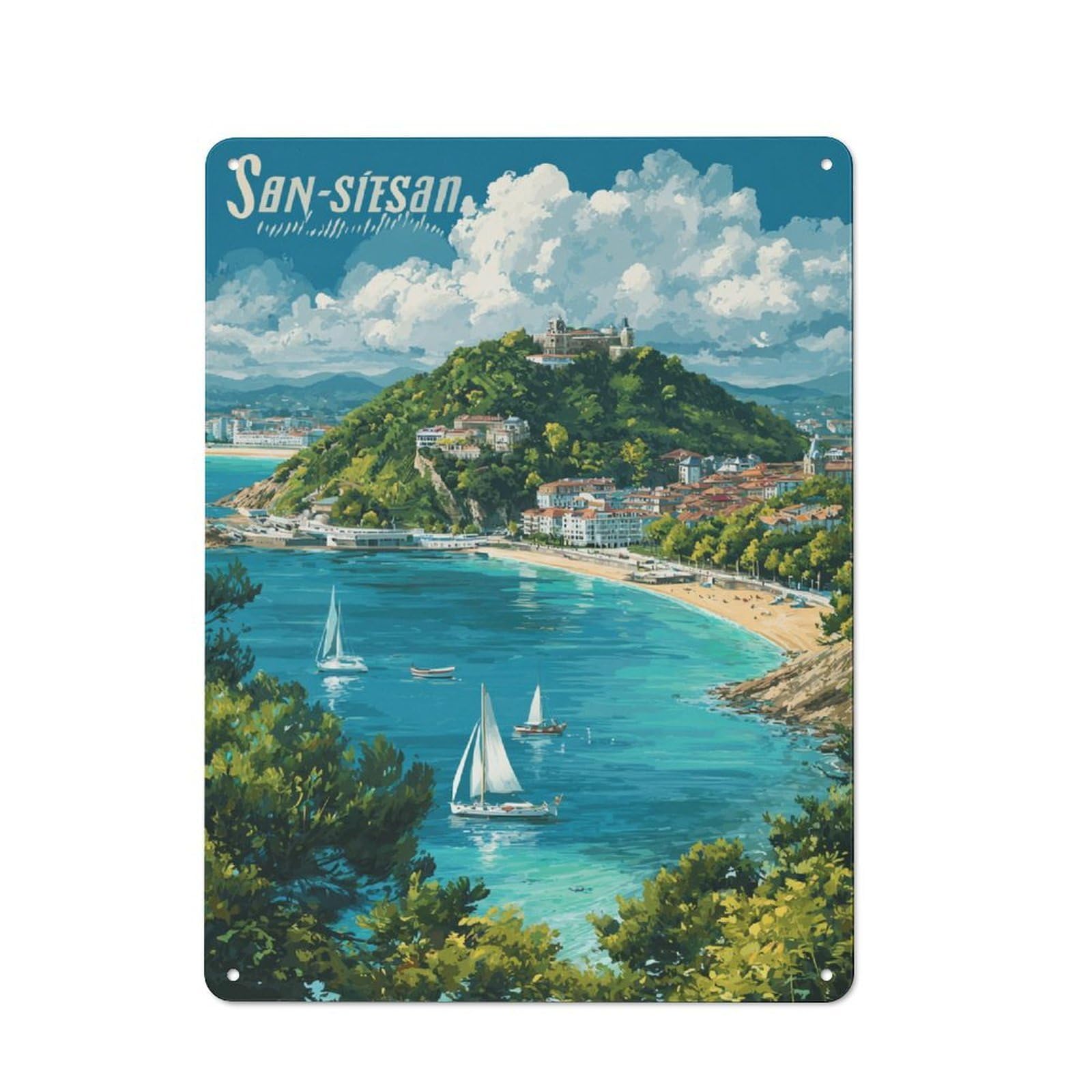 Junmoney San Sebastián Coastal Paradise Modern Retro Metal Wall Decor 40X30cm, Metal Wall Sign For Loft, Studio, Office Or Creative Room