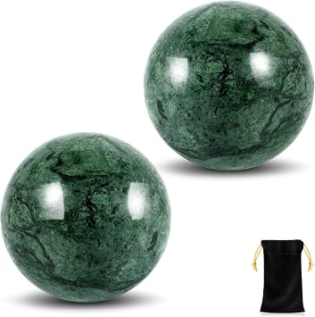 Learay 2Pcs Baoding Balls, Baoding Balls for Hand Therapy, Chinese Health Exercise Massage Balls with Carry Pouch for Stress Relief Meditation BallGreen/1.57 inch