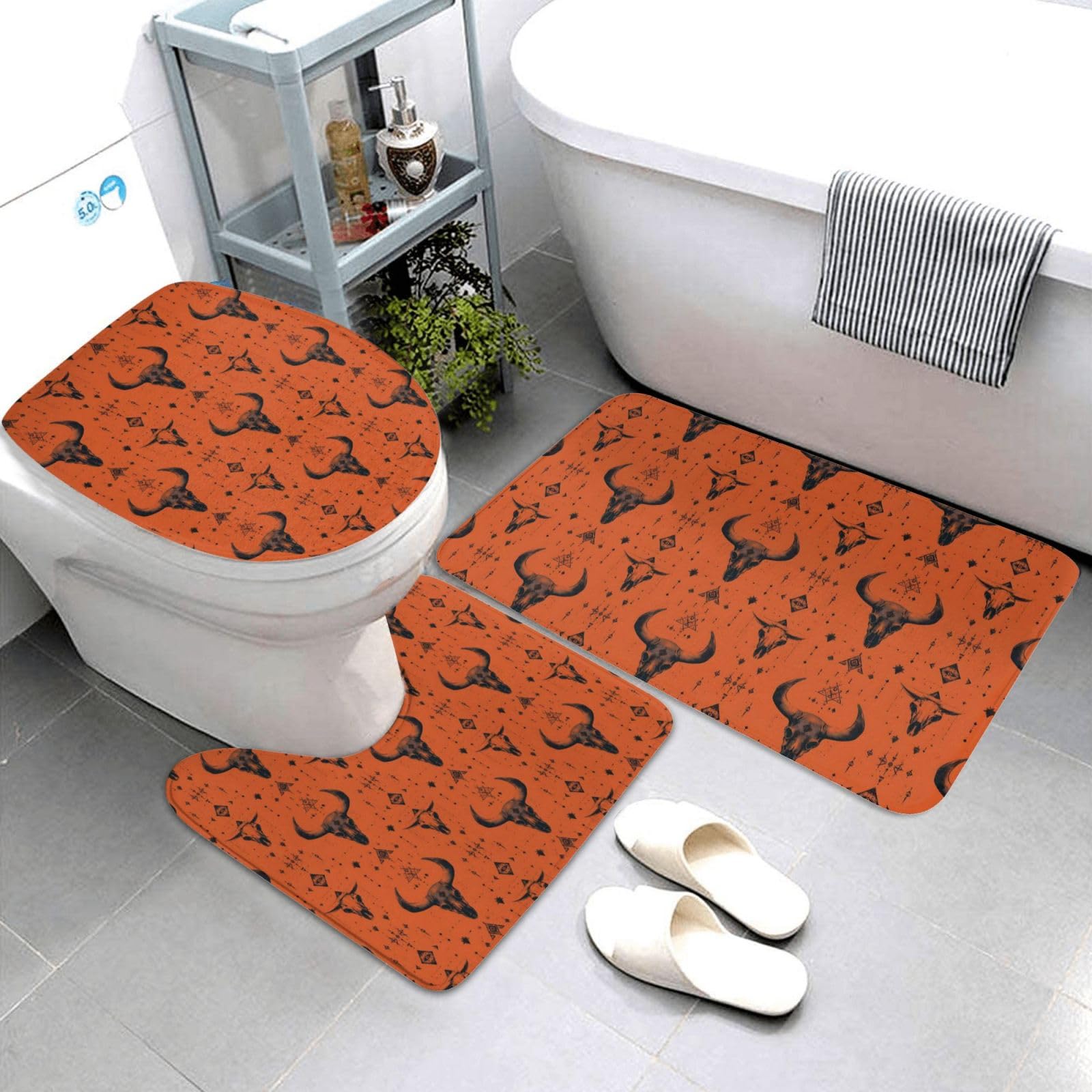 Tapis de bain ultra absorbant et antidérapant lavable lot de 3 orange