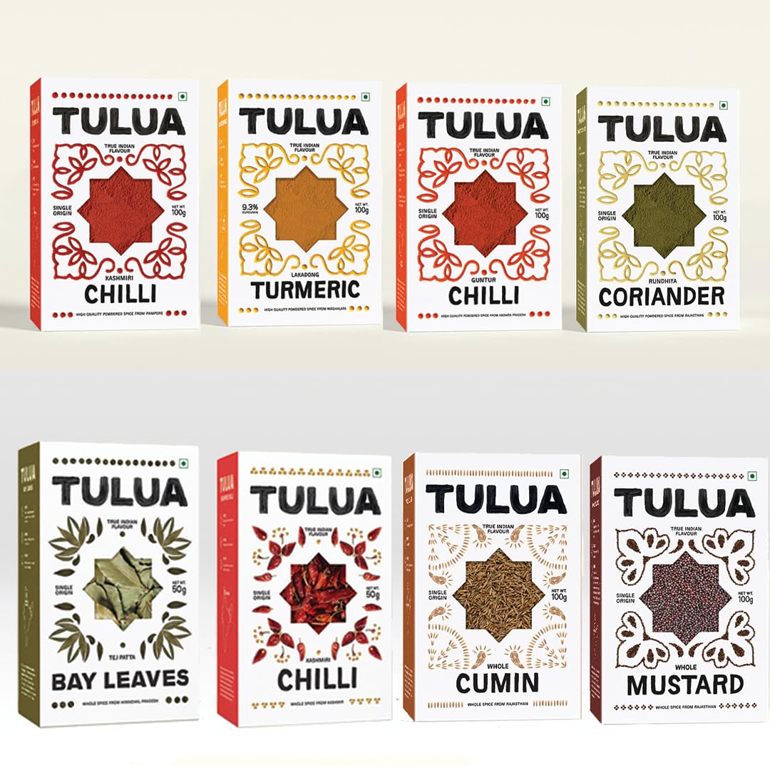 Tulua Natural & Organic All Spices Combo Pack of 8- 700gm | Lakadong Turmeric, Guntur Chilli, Kashmiri Chilli, Coriander Powders | Cumin Seed, Bay Leaf, Black Mustard, Kashmiri Chilli Whole Spices (B0CD79YRSX) Amazon Price History, Amazon Price Tracker