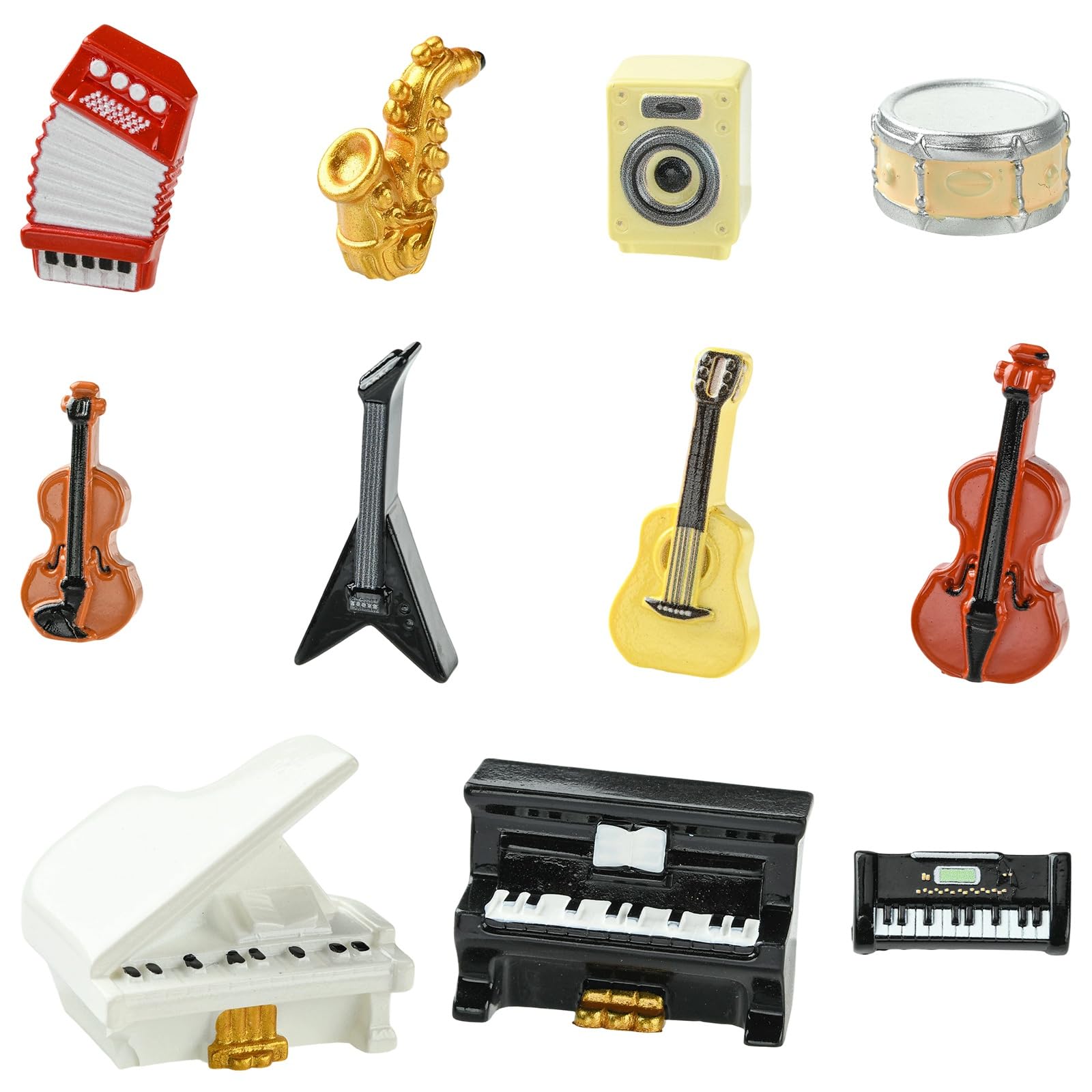 Stiesy 22Pcs Musical Instruments Resin Figurines Piano Guitar Figurines for Dollhouse Micro Stage Display Home Decorations Desktop Display DIY Art Crafts