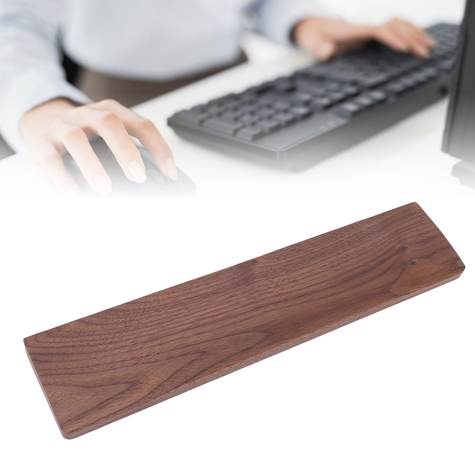 Luocute Poggiapolsi in Legno, Poggiapolsi per Tastiera Ergonomico Antiscivolo da 14,17 Pollici in Legno di Noce Confortevole per Programmatori di Digitazione di Gioco, Adatto per