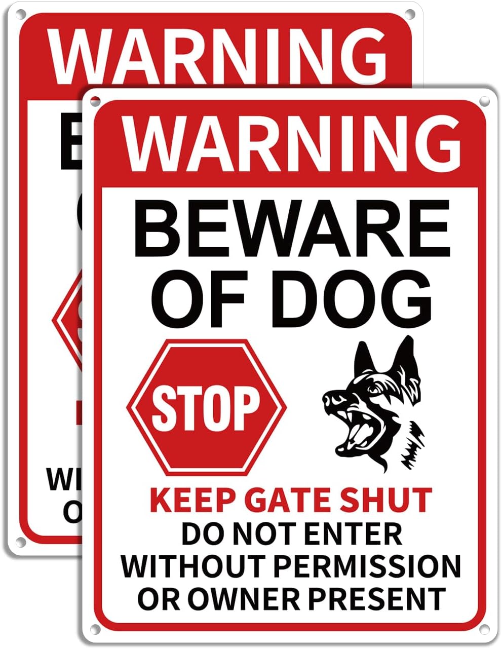 Multiwins 2 Pack Beware of Dog Signs, 13x9.9 inch Reflective Tin Sign Beware of Dog for Fence, Do Not Enter Sign Great for Garden and Yard Wall Decor