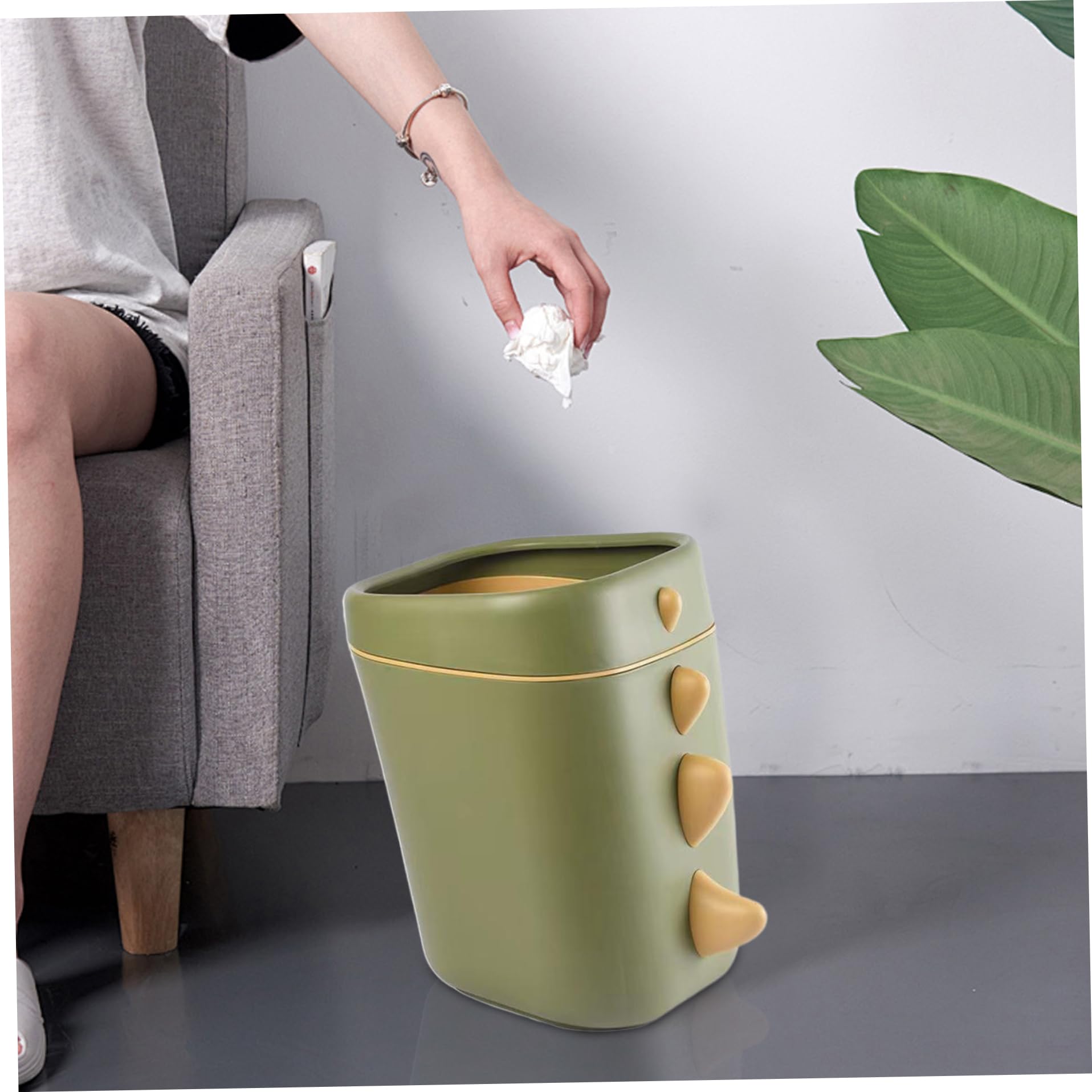 Dinosaurier-Mülleimer mit Pressring, verdickter Kinder-Mülleimer, 34,3 x 20,1 cm, grüner Mülleimer, breite Öffnung, Kinderzimmer-Mülleimer für Badezimmer, Küche, Schlafzimmer, Kinderzimmer-Mülleimer,