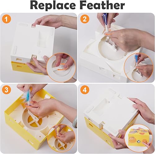 Vista 6 de Migipaws MigiBox Juguete para Gatos con PopSkin, Juguete Interactivo para Gatitos de Interior, Plumas Automáticas que Salen de 12 Agujeros al Azar