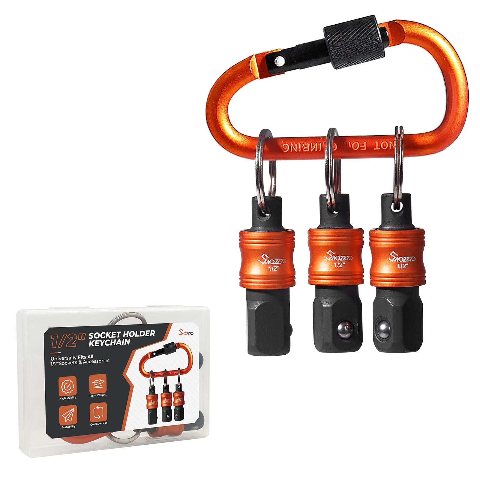 1/2" Socket Holder Keychain 3PCS Set,Heavy-Duty Toolbox,Drive Quick-Release Organizer with Locking Clip,Impact Wrench Accessories for Lineman,Electricians,Construction Crews & Industrial Pros