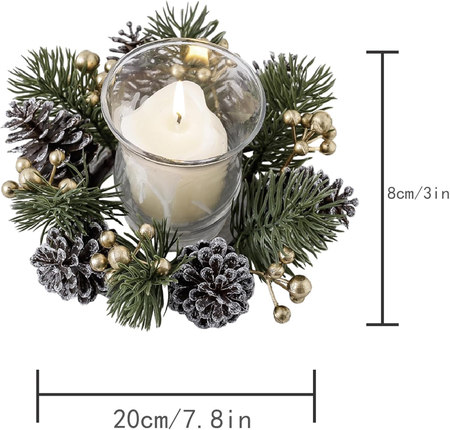 2 Pieces Christmas Candle Rings Wreaths,Artificial Flower Gold Berries Pinecones Snowy Pine Wreaths,Christmas Wedding Winter Candle Holders,Xmas Garland Home Table Centerpieces Decorations
