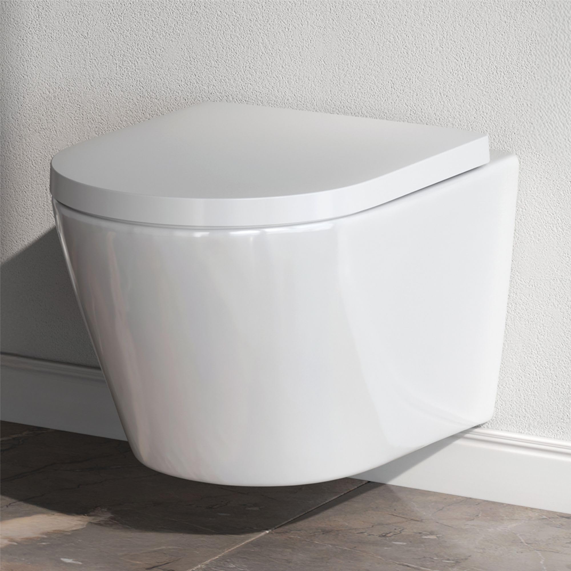 AM.PM Flash - WC Suspendu Sans Bride, Sans Rebord, Cuvette WC Suspendu Complet Kit, Abattant WC avec Amovible Softclose, Fixation Invisible, Toilette Suspendu Mural en Céramique, Blanc, 39 cm