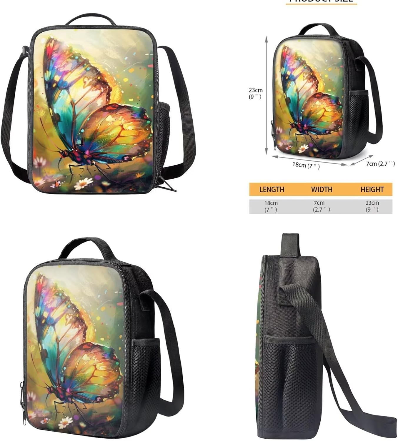 Butterfly Toddler Backpack and Lunch Box Set Girls 2-4 Student Bookbag for Boys Portable School Bag for High School Students Top Sling/Handle Help to Store and Carry