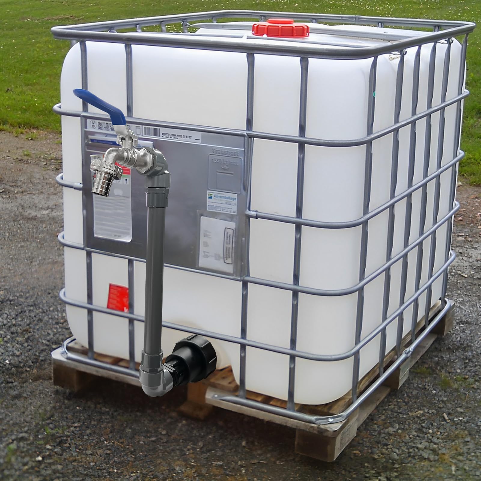 Robinet Cuve 1000L 3/4" S60X6 IBC, 2 en 1 Extension Intégrée, Raccord Cuve 1000 litres, Robinet Col de Cygne de Cuve, Adaptateur de Réservoir IBC Adaptateur Cuve (3/4")
