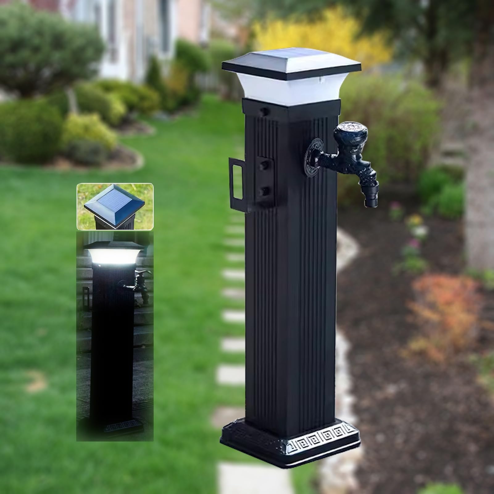WOTZOV Outdoor Solar Led Light For Faucet - Freeze-Proof Water Column Garden Spigot Hydrant, Ideal For Winter Safety And Decoration，With Short Faucet 60CM