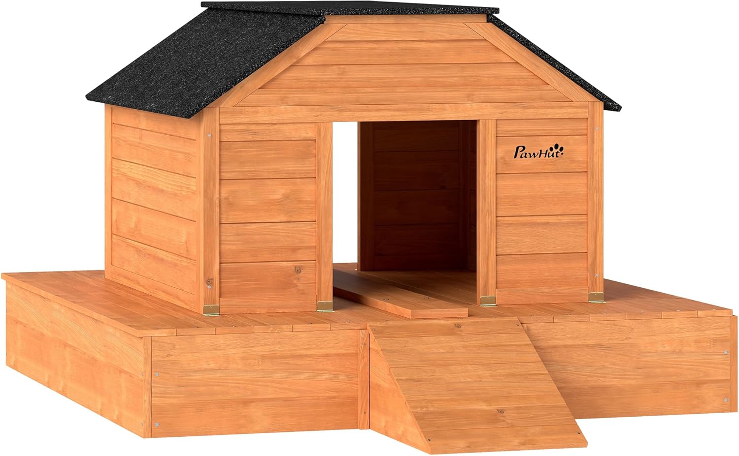 PawHut Floating Duck Coop, Wooden Duck House with Ramp and Waterproof Asphalt Roof, Small Animal House with Dual Openings for 1-2 Poultry, Small Geese, 66" x 43" x 28", Orange